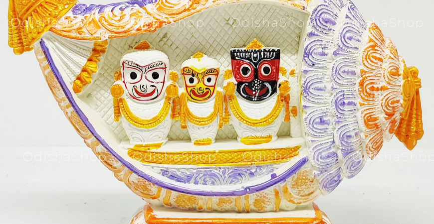 Chaturdha Murti Jagannath Idol inside Shanka Singhasana in Marble from OdishaShop Multicolor Deep Yellow Velvet